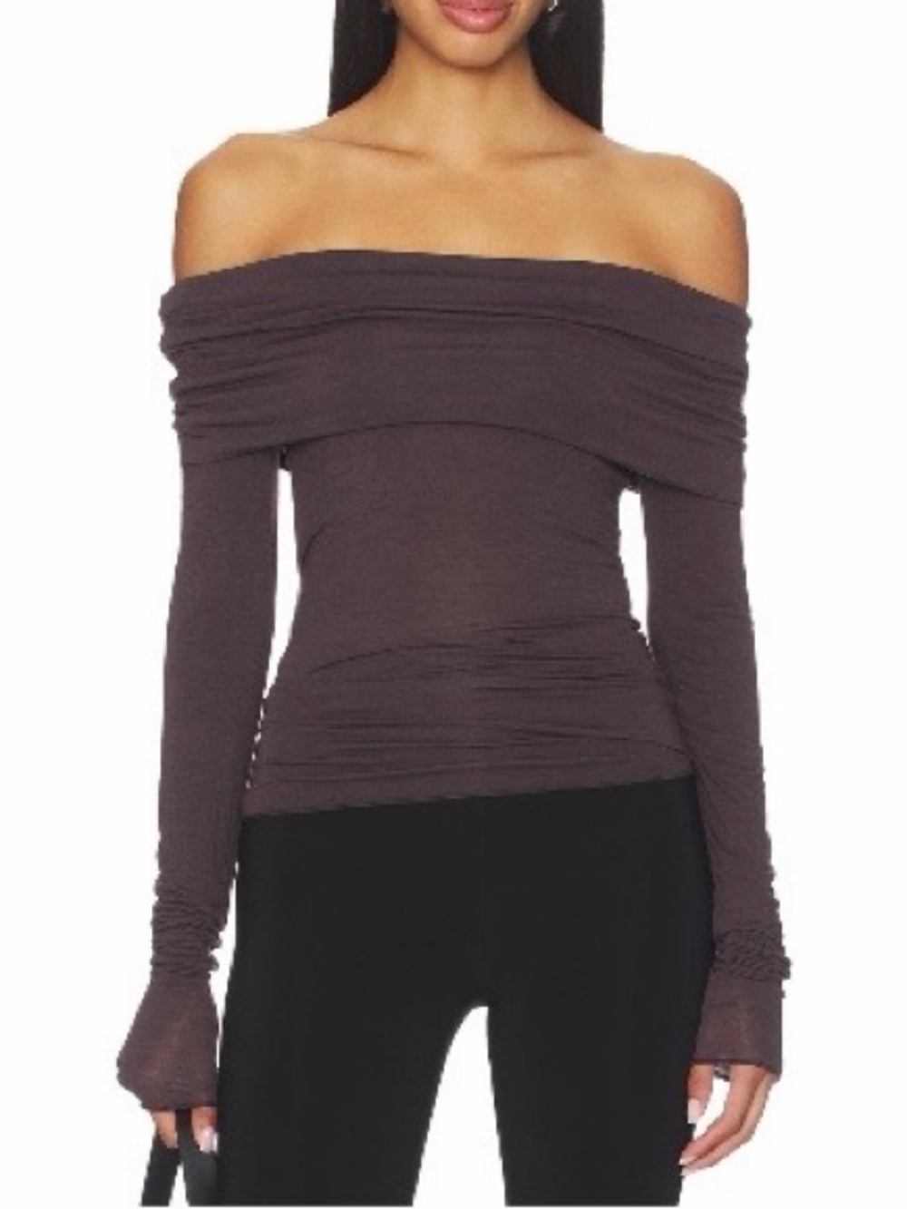 SKIMS Sheer Modal Off Shoulder Long Sleeve in Phoenix